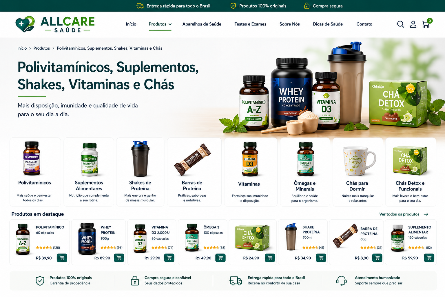 Vitrine de produtos de saúde AllCare